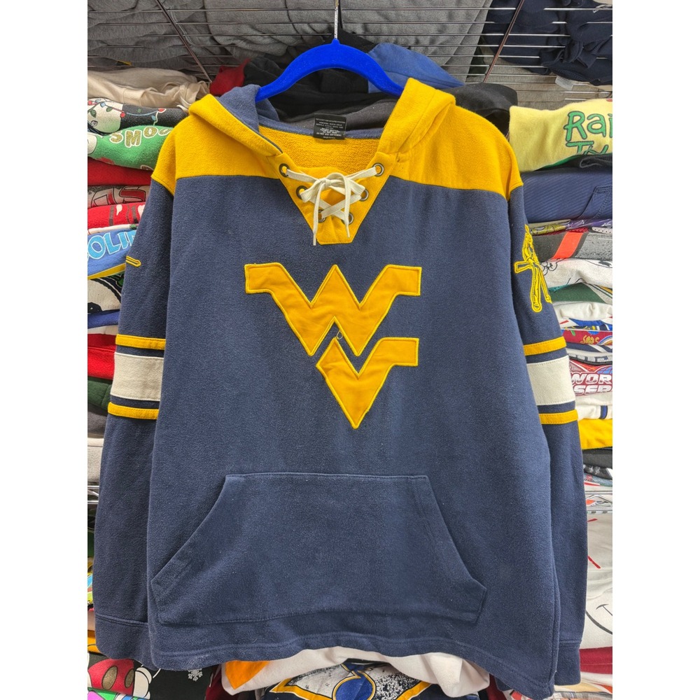 Colosseum West Virginia Mountaineers Lace Up Hoodie Mens Medium Navy Gold 6599